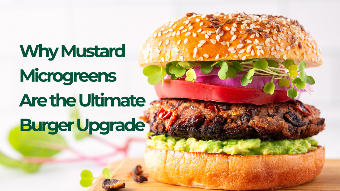 Gourmet burger with fresh mustard microgreens instead of lettuce