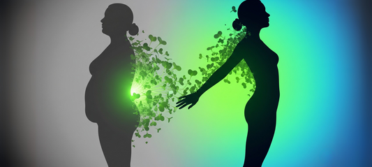 A visual contrast of two women – one overweight, one slimmer – holding microgreens in their hands, symbolizing a transformation through healthy eating and a microgreens-based weight loss journey.